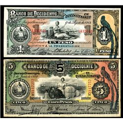 Banco de Occidente, 1914-19, Pair of Issued Banknotes