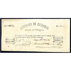 Republica De Honduras, Billete De Tesoreria, 1873 Issued Banknote.