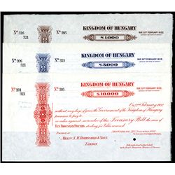 Kingdom of Hungary, 1931, Group of (3) Specimen Treasury Bills