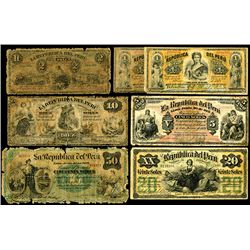 Republica del Peru, 1879, Set of 7 Issued Notes