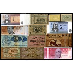 Republic Treasury & Exchange Notes, Eesti Bank, 1919-92, Lot of 70+ Issued Banknotes