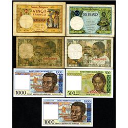 Banque de Madagascar & Comores, 1937-94, Group of 8 Issued Banknotes