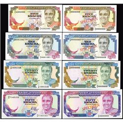 Bank of Zambia, Lot of 13 Issued and Specimen Banknotes