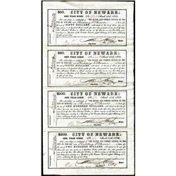 Newly Discovered, City of Newark, NJ,  March 15, 1865, One Year Scrip Un-Cut Sheet.