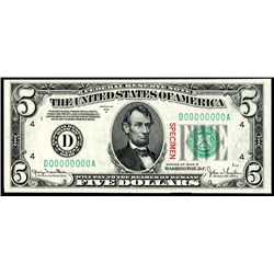 Federal Reserve Note, $5 1934 D Specimen Banknote.