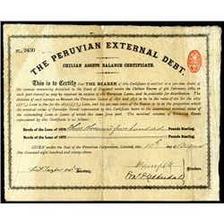 Peruvian External Debt, Chilean assets Balance Certificate, 1893 Bond