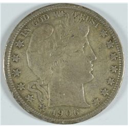 1906-O BARBER HALF DOLLAR, VF