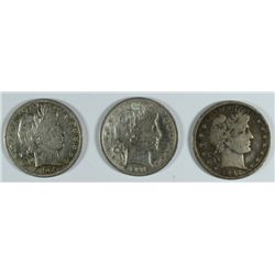 LOT OF ( 3 ) BARBER HALF DOLLARS,  F/VF  1901, 1907-O, 1909