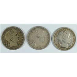LOT OF ( 3 ) BARBER HALF DOLLARS,  F/VF  1902, 1903-S, 1909
