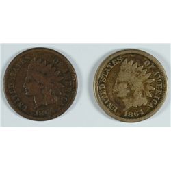 LOT OF  ( 2 ) 1864 INDIAN HEAD CENT: 1-1864 CN & 1-1864-L RARE VARIETY