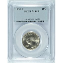 1942-S WASHINGTON QUARTER, PCGS MS-65