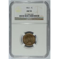 1863 INDIAN HEAD CENT NGC AU-55
