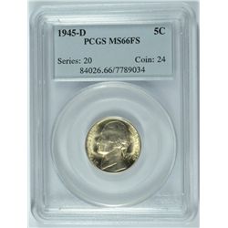 1945-D JEFFERSON (WAR) NICKEL PCGS MS-66 FS