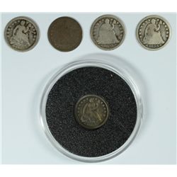 (5) 1853 SEATED HALF DIMES