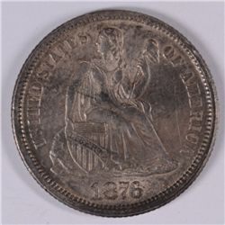 1876-CC SEATED DIME AU-58 (NICE ORGINAL TONING)