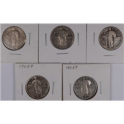 5 STANDING LIBERTY QUARTERS - 1927 XF, 2- 1928 VG-F, 1929 F/VF, 1930 XF