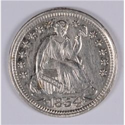 1854 ARROWS HALF DIME AU CLEANED