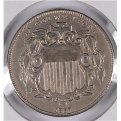 1867 SHIELD NICKEL NEAT OBVERSE DIE BREAKS XF/AU