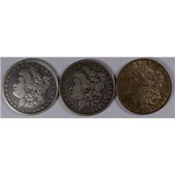 3 CIRCULATED MORGAN DOLLARS 1880-P, O, 1890-O