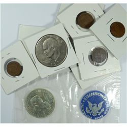 COLLECTOR LOT: 7 INDIAN CENTS, 1916-S LINCOLN CENT & 1971 IKE DOLLAR CLAD &