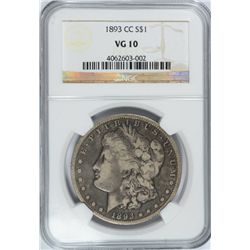 1893-CC MORGAN DOLLAR NGC VG-10