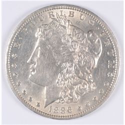 1886-O MORGAN SILVER DOLLAR, AU-58