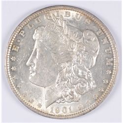1901 MORGAN SILVER DOLLAR, AU-58
