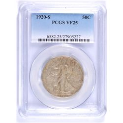 1920-S WALKING LIBERTY HALF DOLLAR, PCGS VF-25