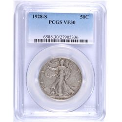 1928-S WALKING LIBERTY HALF DOLLAR, PCGS VF-30