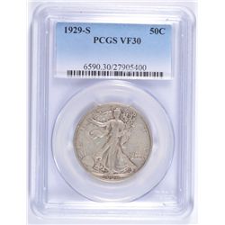 1929-S WALKING LIBERTY HALF DOLLAR PCGS VF-30
