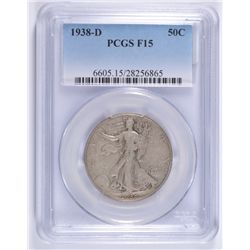 1938-D WALKING LIBERTY HALF DOLLAR, PCGS FINE-15