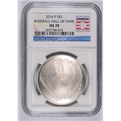 2014 BASEBALL HALL OF FAME SILVER DOLLAR, NGC MS-70!  WOW!!