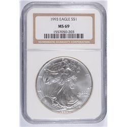 1993 AMERICAN SILVER EAGLE, NGC MS-69