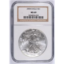 2004 AMERICAN SILVER EAGLE, NGC MS-69