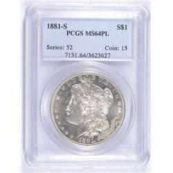 1881-S MORGAN SILVER DOLLAR, PCGS MS-64 PL  VERY NICE