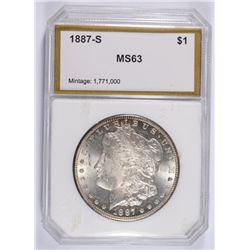 1887-S MORGAN SILVER DOLLAR, PCI MS-63  VERY NICE!