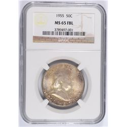 1955 FRANKLIN HALF DOLLAR, NGC MS-65 FBL  BEAUTIFUL COLORS!