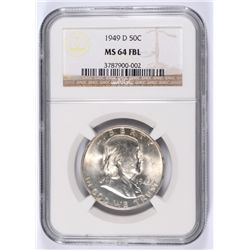 1949-D FRANKLIN HALF DOLLAR, NGC MS-64  FBL  RARE!!
