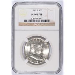 1949-S FRANKLIN HALF DOLLAR, NGC MS-64 FBL  RARE!!