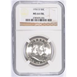 1950-D FRANKLIN HALF DOLLAR, NGC MS-64 FBL