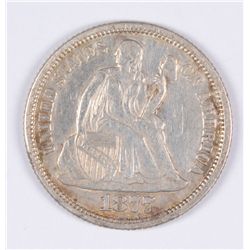 1877 SEATED LIBERTY DIME, AU+