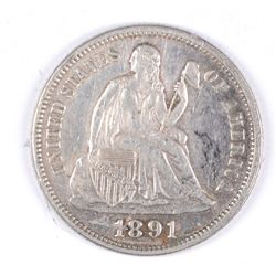 1891 SEATED LIBERTY DIME, AU