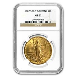 1907 $20 St. Gaudens Gold Double Eagle - MS-62 NGC