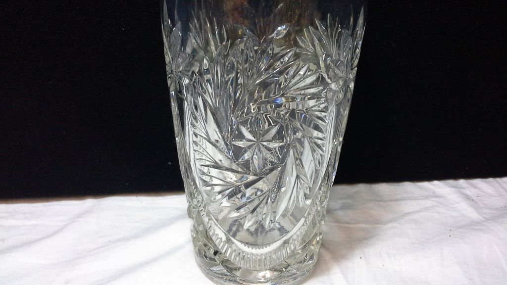Heavy Vintage Pinwheel Crystal Vase (8.5" high)