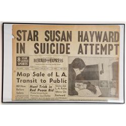 "Star Susan Hayward in Suicide Attempt" Newspaper Front