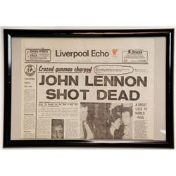 "John Lennon Shot Dead" Liverpool Echo Newspaper Framed