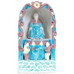 Vintage Blue Enamel Chinese Emperor Sculpture Statue