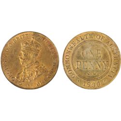 1933 Australian KGV Penny - PCGS MS 63 RB