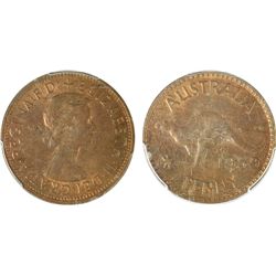 1959 Australian QEII Penny - PCGS MS 63 RB