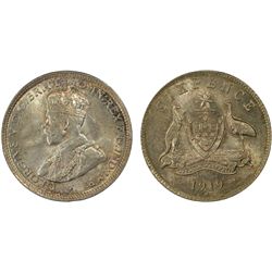 1919-M Australian KGV Sixpence PCGS MS 64